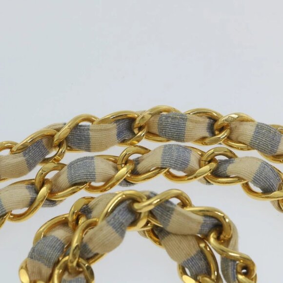 CHANEL Quilted Chain Big Matelasse Shoulder Bag Canvas Light Blue CC Auth 58349A - Picture 10 of 15